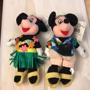 Disney Beanie babies—Tourist Mickey & Hula Minnie hawaii